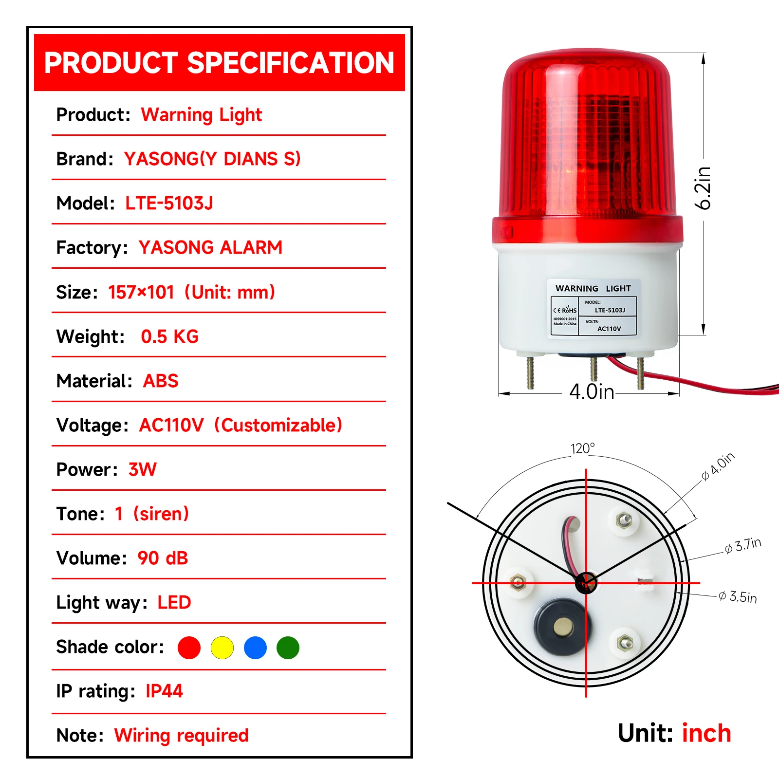 Pouvez-vous rophare industriel à LED rouge de haute qualité, lampe d'avertissement clignotante d'urgence avec buzzer, sirène 90dB, 2 pièces