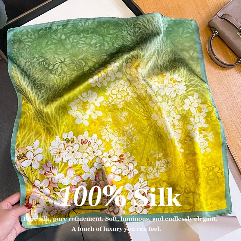 

Elegant 100% Mulberry Silk Scarf Women 53cm Square Head Scarf Luxury Design Hair Bandana Small Neck Scarf Foulard Female Shawls