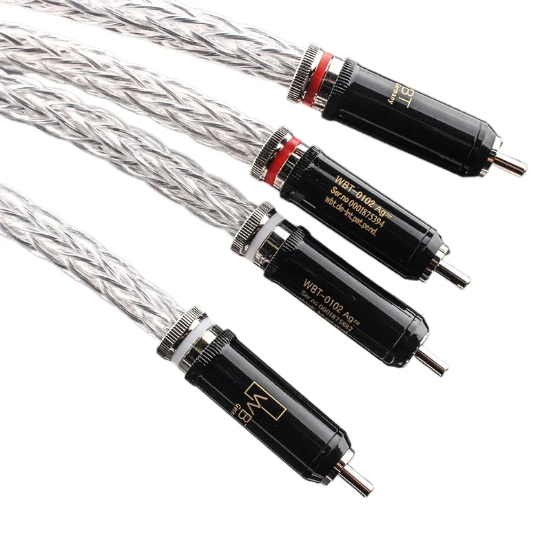 

Pair Audiophile 8AG RCA Cable OCC Silver Plated 16 Single Braided HiFi Audio Amplifier Signal Line