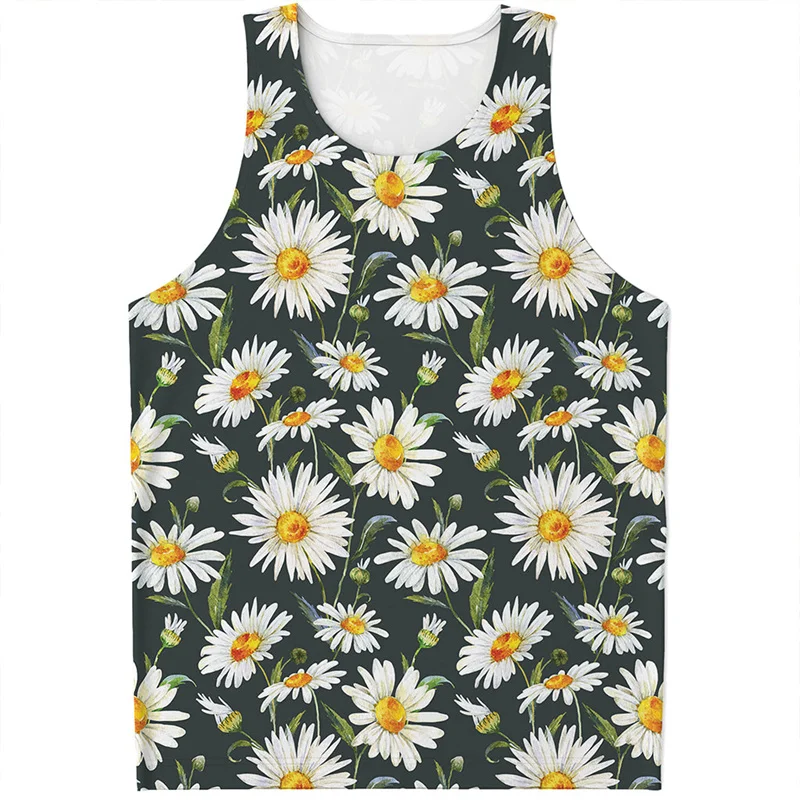 

Daisy Flower 3D Printed Tank Top For Men Summer Plants Graphic Tees Streetwear Y2k Tops Vest Quick Drying Sleeveless T-Shirt