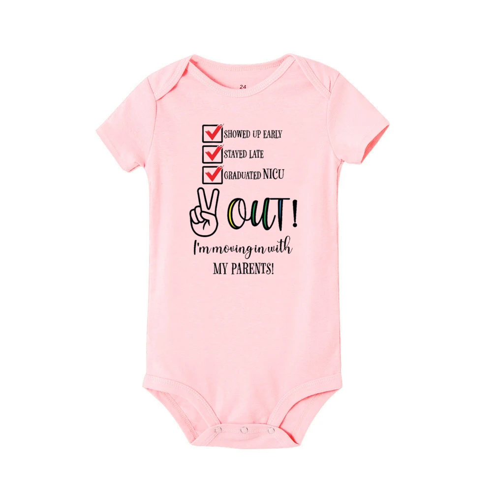 Showed Up Early Stayed Late Graduated Nicu Out I\'m Moving with My Parents Baby Romper Funny Newborn Bodysuit Cute Infant Clothes