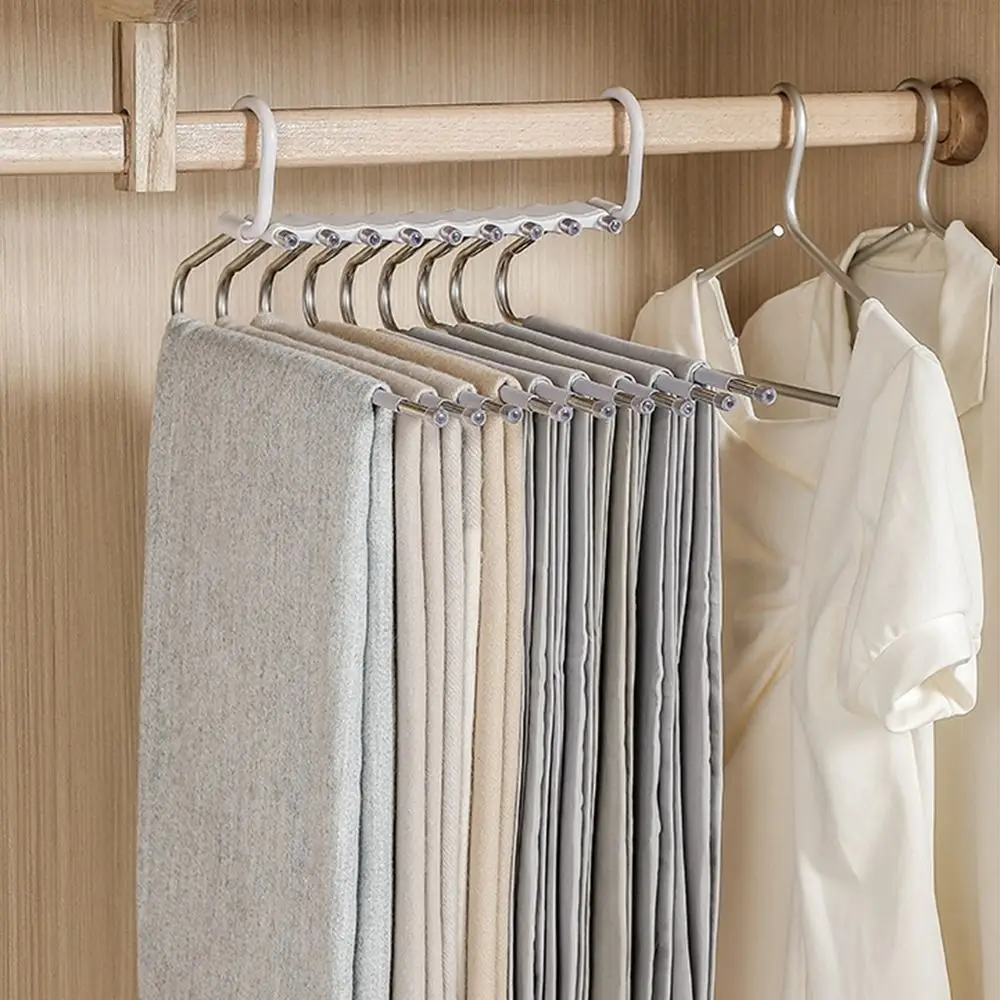 Space-saving Folding Pants Rack Stainless Steel Adjustable L-Type Closet Organizer Non-slip Large Load Bearing