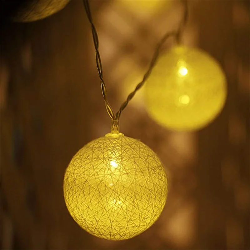 20LEDS Cotton Ball Light String Fairy Garland Ball Lights Festival Outdoor  Wedding Christmas Party  Garden Home Decoration