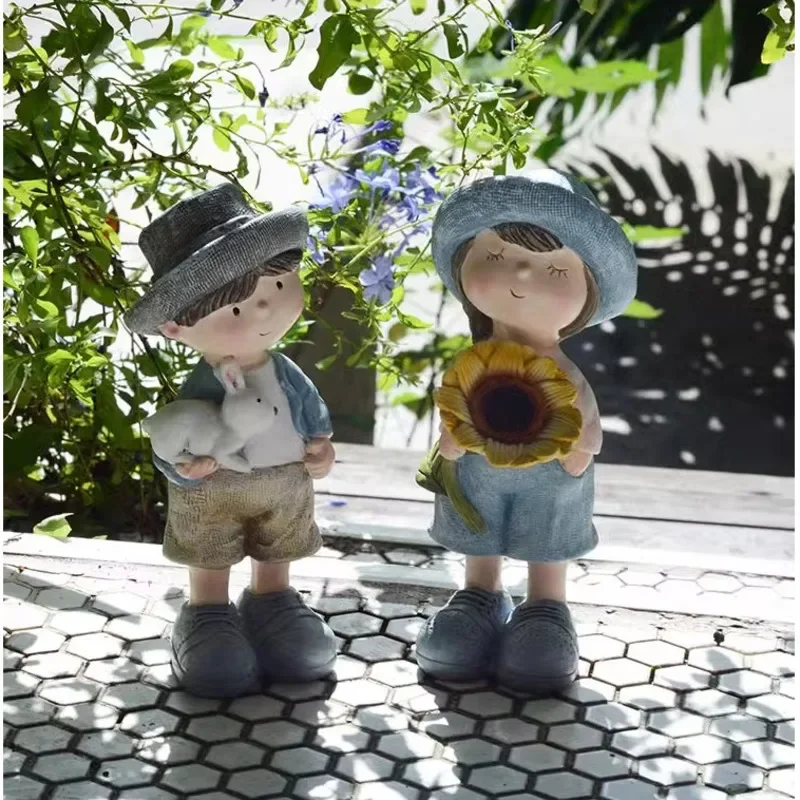 Pastoral Style Doll Ornaments, Cute Cartoon, Garden Decoration, Balcony Resin, Boys and Girls, Courtyard Desktop Handicrafts