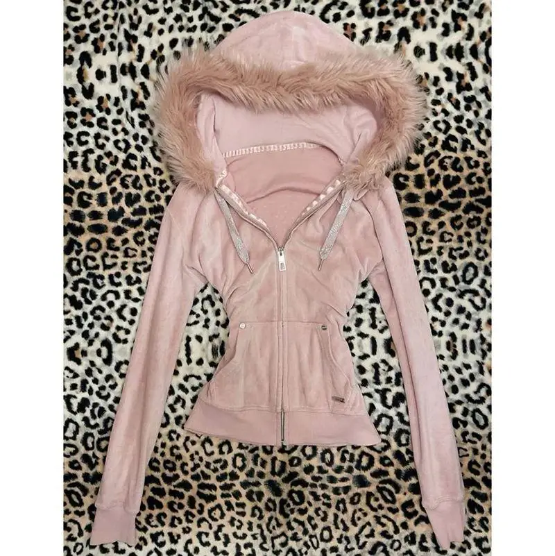 Hoodie Coat Women Punk Hooded Sweatshirt Fur Collar Jacket Zipper Pockets Female Streetwear Vintage Outerwear Spring 2026 - view 4