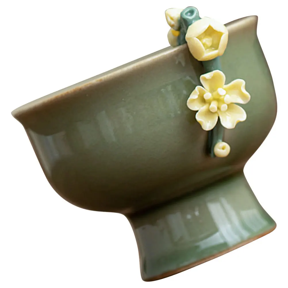 

High Foot Ceramic Tea Cup Retro Vintage Decorative Chinese Tea Drinking Cup Home Office Use Chinese Ceramic Teacups