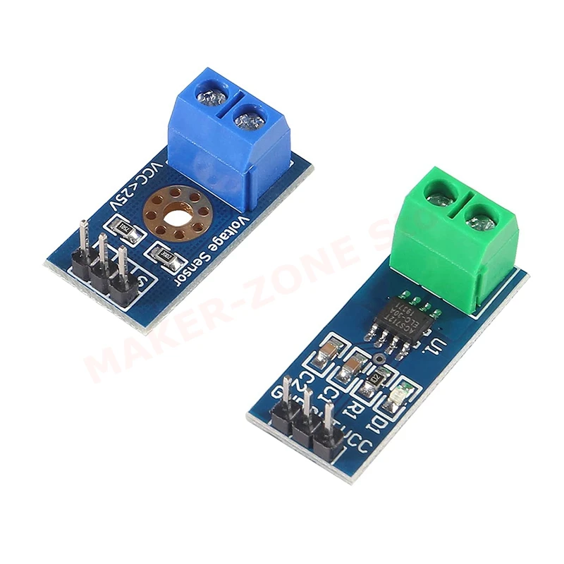 4pcs ACS712 Hall Effect Current Sensor Module 30A Range ACS712 + 4pcs DC 0-25V Voltage Tester Terminal Sensor Kit for Arduino