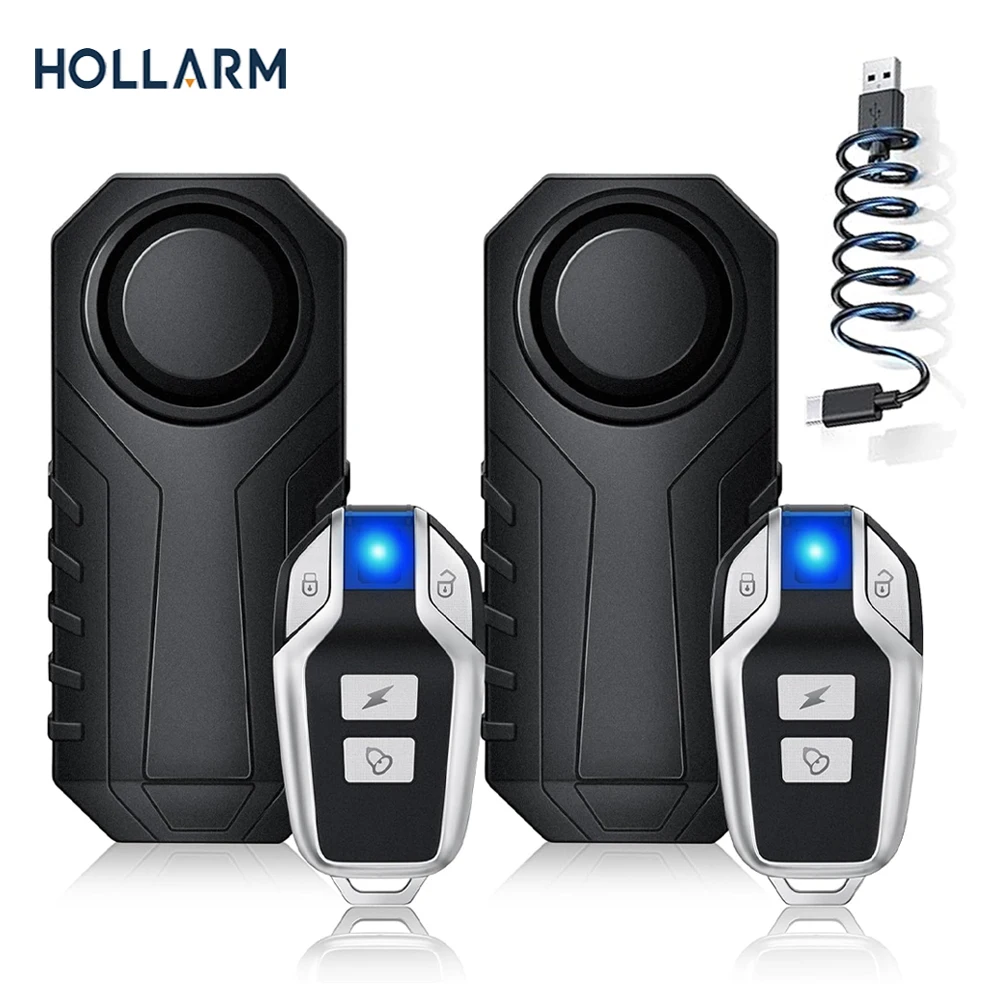 Holharm-Wireless Bicicleta Vibração Alarme, recarregável, impermeável, motocicleta, bicicleta alarmes, controle remoto, Anti Perdido Sensor de