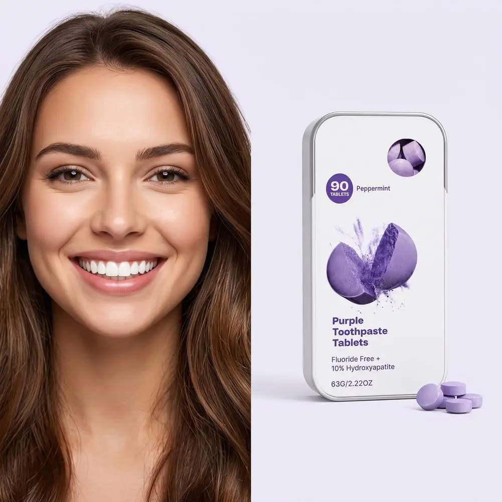 1pc Purple Toothpaste Tablets Stain Removal Fresh Breath Portable Travel Chewable Solid Toothpaste Teeth Tablets
