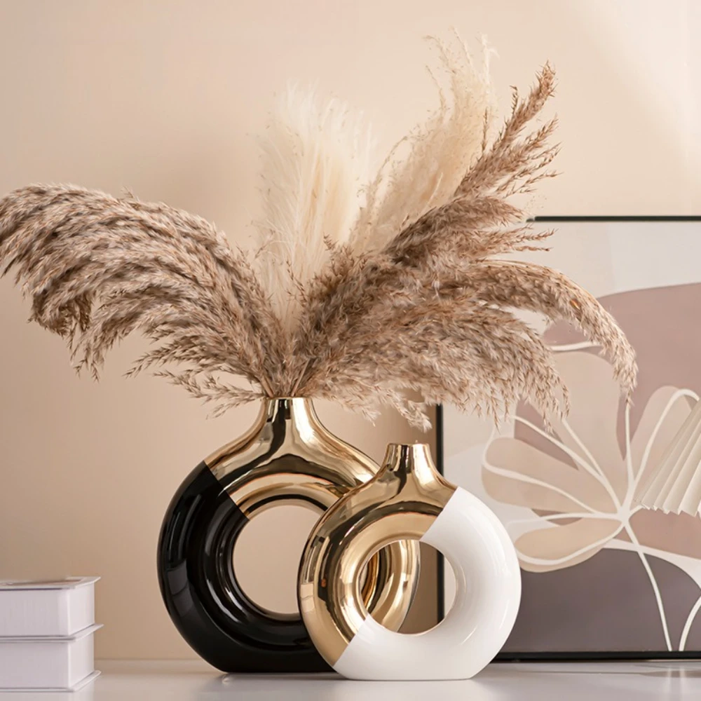 

Легкая роскошная золотая керамическая ваза для цветов для цветов, свадебный домашний стол, цветочный декор, согревающий подарок, минималистичный домашний декор