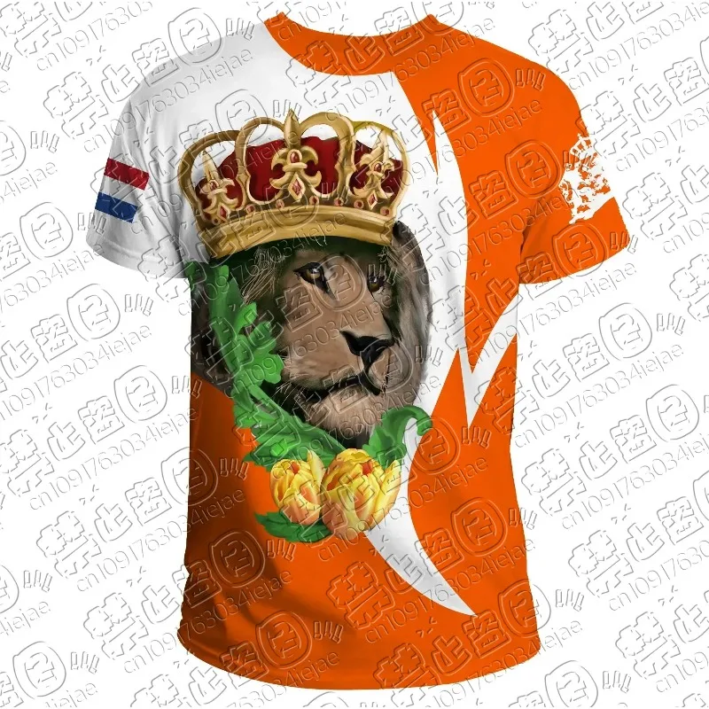 الهولندية الشعار الوطني العلم 3D المطبوعة للجنسين أزياء يا طوق أعلى المتضخم فضفاض الهيب هوب الشارع كل يوم عارضة قصيرة الأكمام