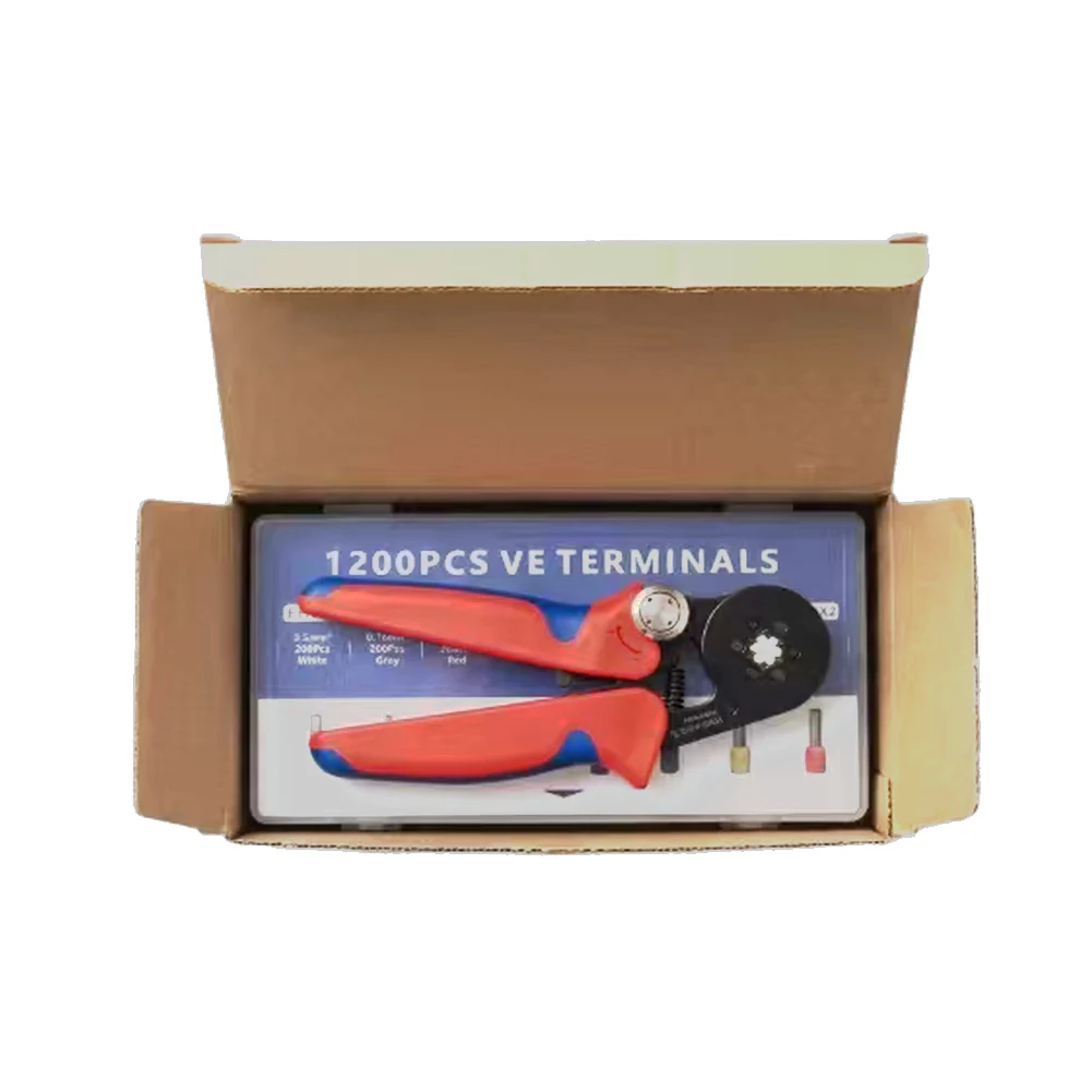 Wire Ferrule Crimping Kit HSC9-10-6 with 1200 Pieces Tinned Brass AWG 24 7 0.08 10mm2 for Terminal Connections