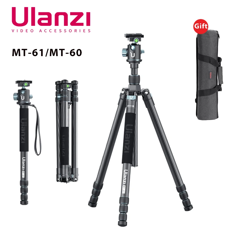 Ulanzi MT-61 Carbon Fiber Travel Tripod 1.74M Height 360 Panoramic Head Tripod Monopod Foldable Design with 1/4 Screw