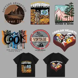 25cm Fashion T-shirt Print Heat Transfer Iron On Stickers Vintage Alphabet pool Tennis Astros clothing DIY Stripes
