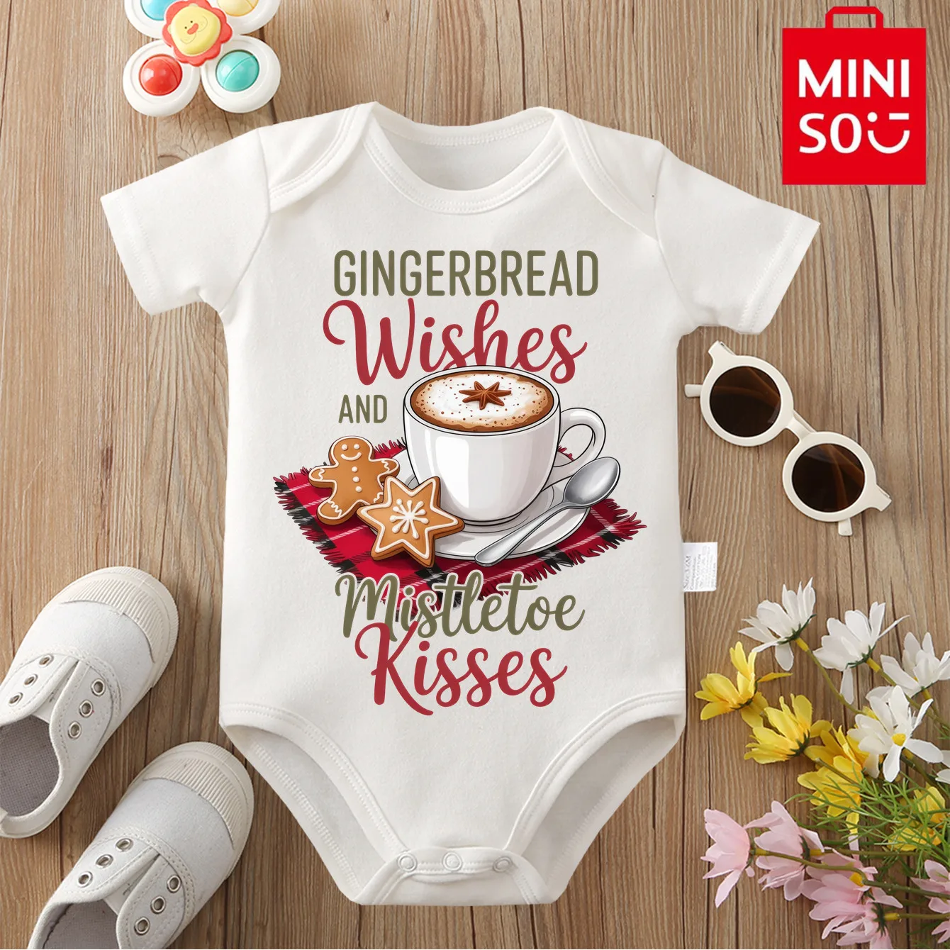 

MINISO 100% Cotton Cloths Baby's First Christmas Nice Food Onesie Jumpsuit Bodysuit for 0-12 Months Newborn Best Gift for Baby