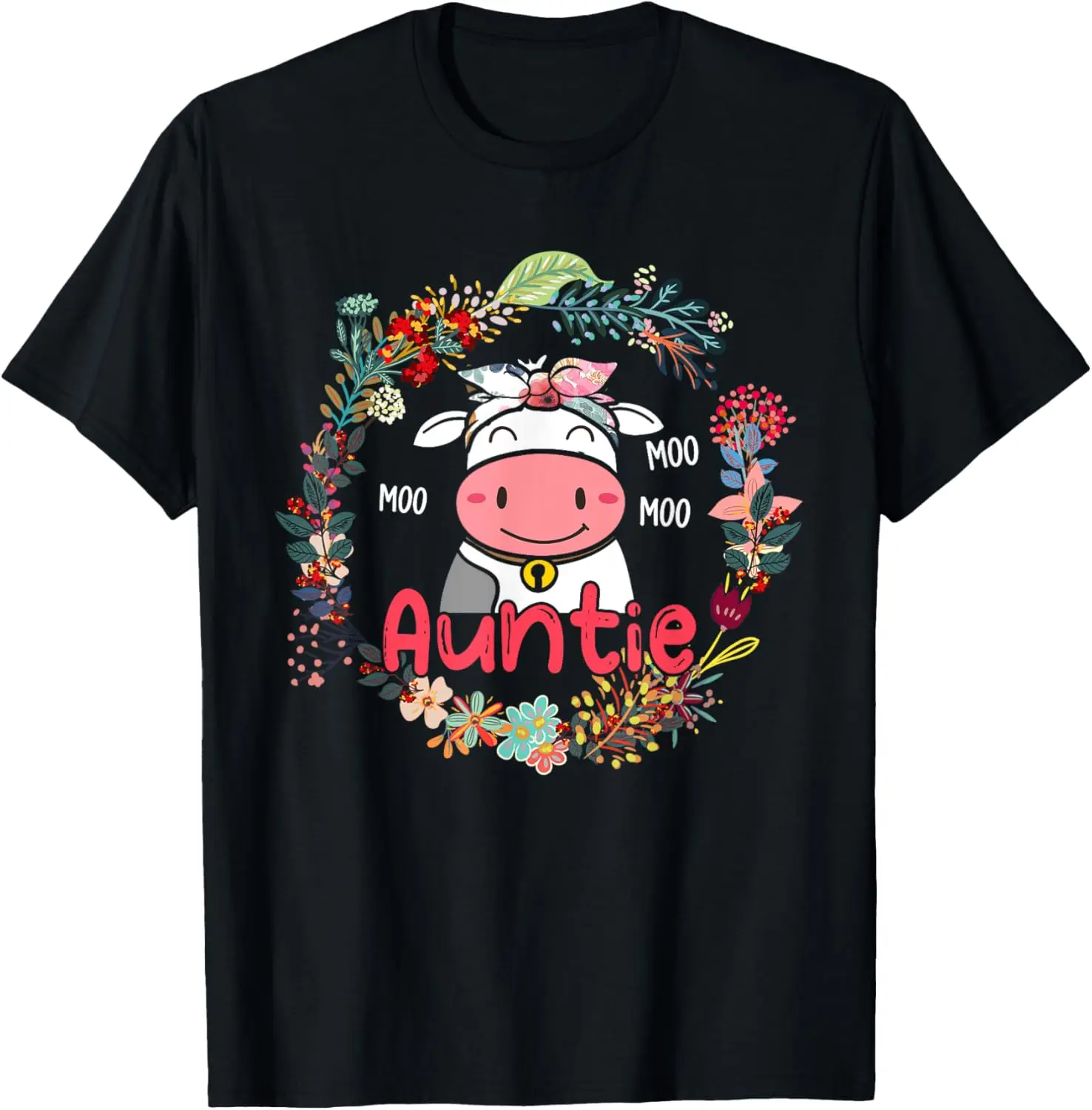 

Funny Moo Auntie Cute Cow Bow Tie Flowers Happy Mother's Day T-Shirt