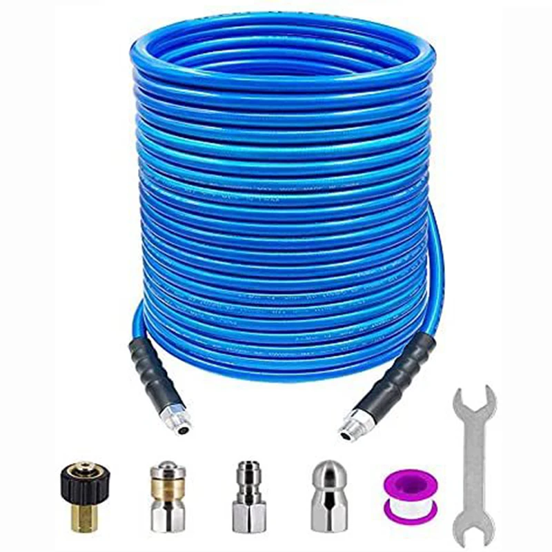 Sewer Jetter Kit for Pressure Washer Sewer Jetter Nozzles Kit 40M Drain Cleaner Hose 4000PSI 1/4 Inch Hose Rotating Sewer Nozzle