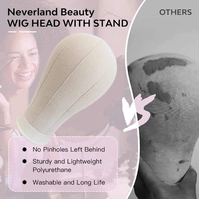 ヘアエクステンションレース用マネキンキャンバスヘッド、ウィッグ作り、ディスプレイスタイリング、22インチ