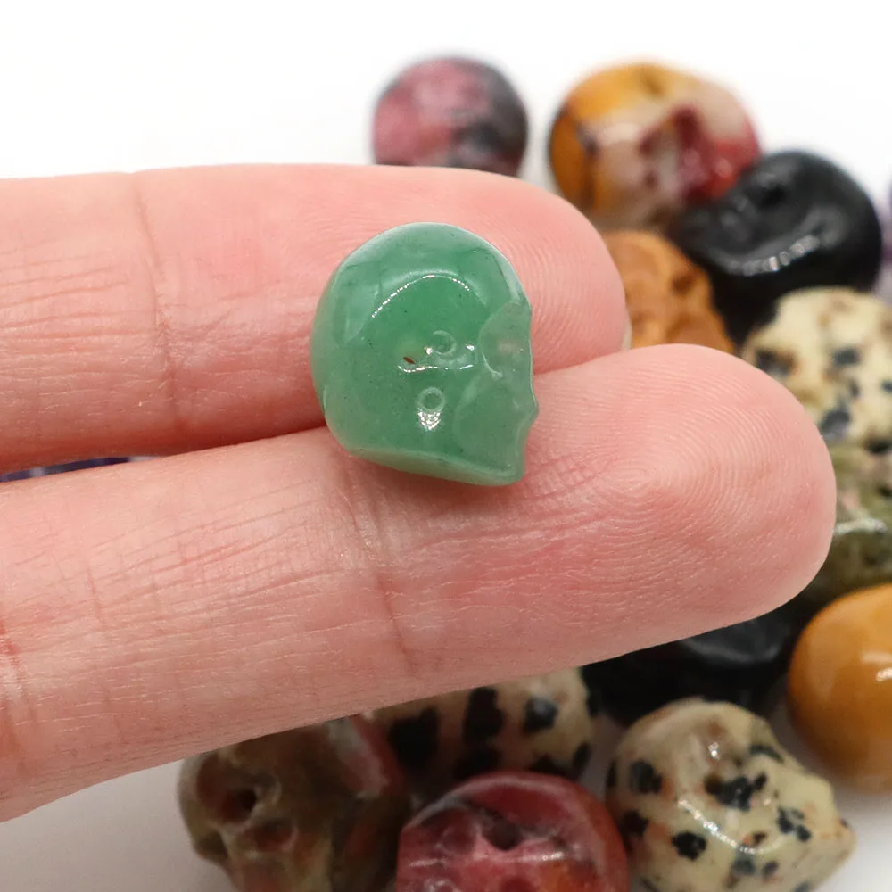 Natural Stones Carved Skull Pendant Healing Crystal Halloween Loose Spacer Bead Jewelry Making Bracelet Necklace DIY Accessories