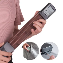 6-String Pocket Guitar Chord Trainer Folk Guitar Practice Tool Gadget 6 Frets with Rotatable Chords Chart Screen for Beginners