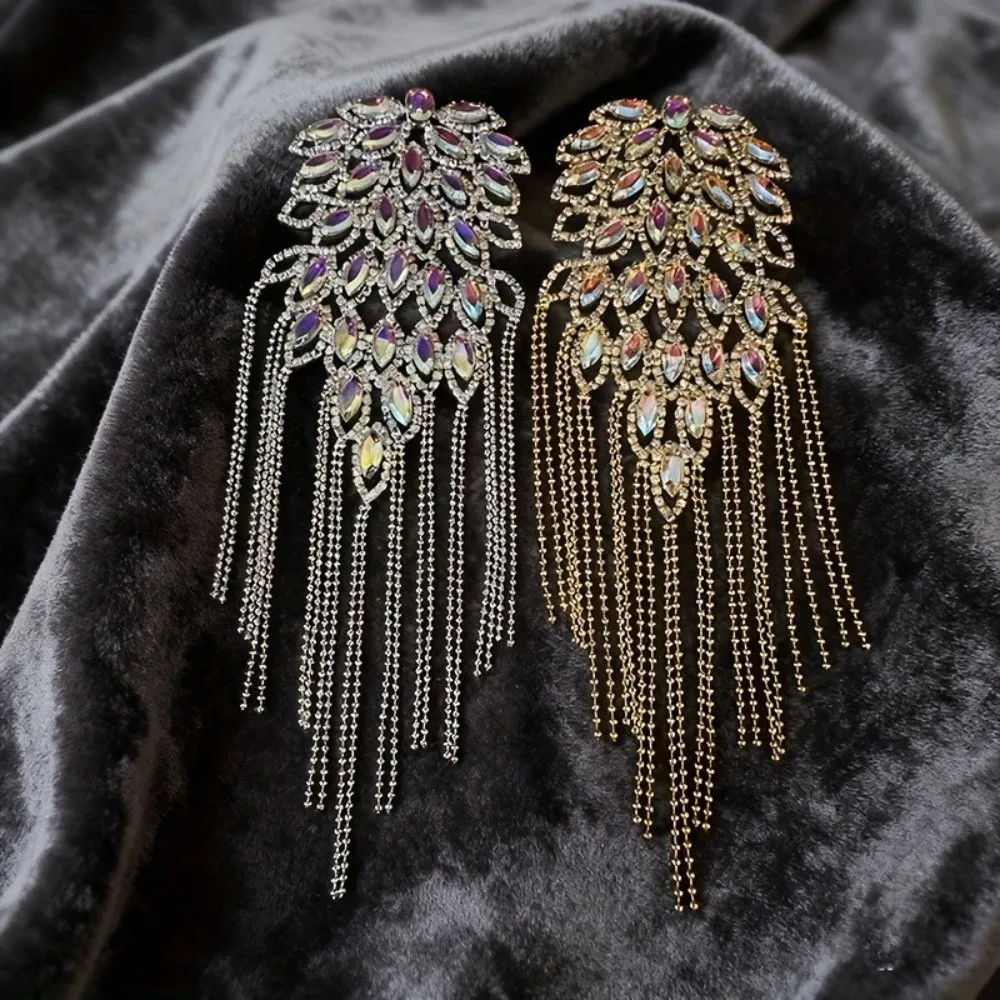 Exquisite Peacock Tassel Chain Epaulette Punk Rhinestone Brooch Shoulder Board Shiny High-end Jacket Shoulder Chain Suit