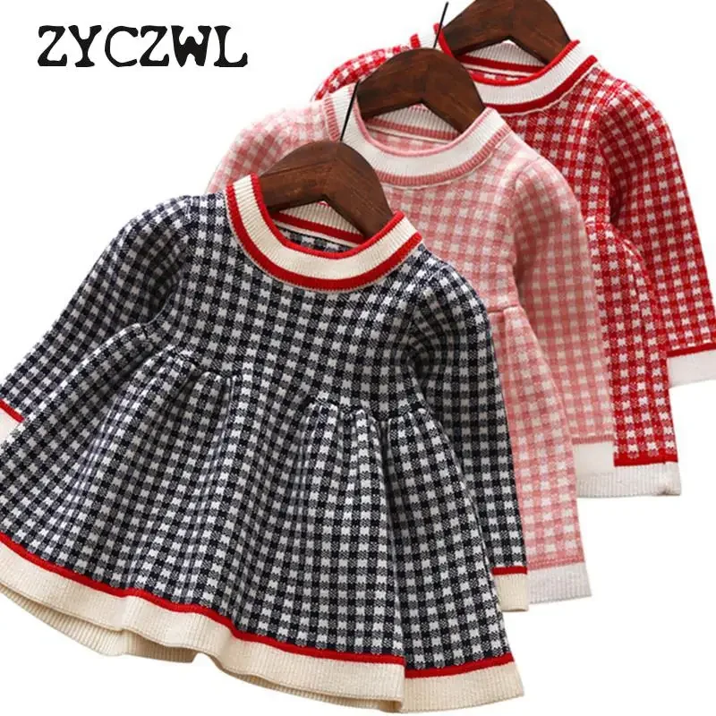 Baby Girls Dress Warm Lattice Knit Long-sleeve Princess Dress Kids Clothes Children Dresses For Toddler Baby Christmas Costume