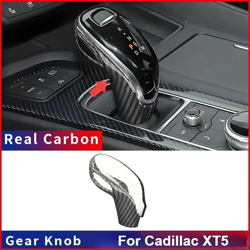 

For Cadillac XT5 Real Dry Carbon Fiber the back of the gear shift head from 2016 2018 decorative sticker interior Accessories