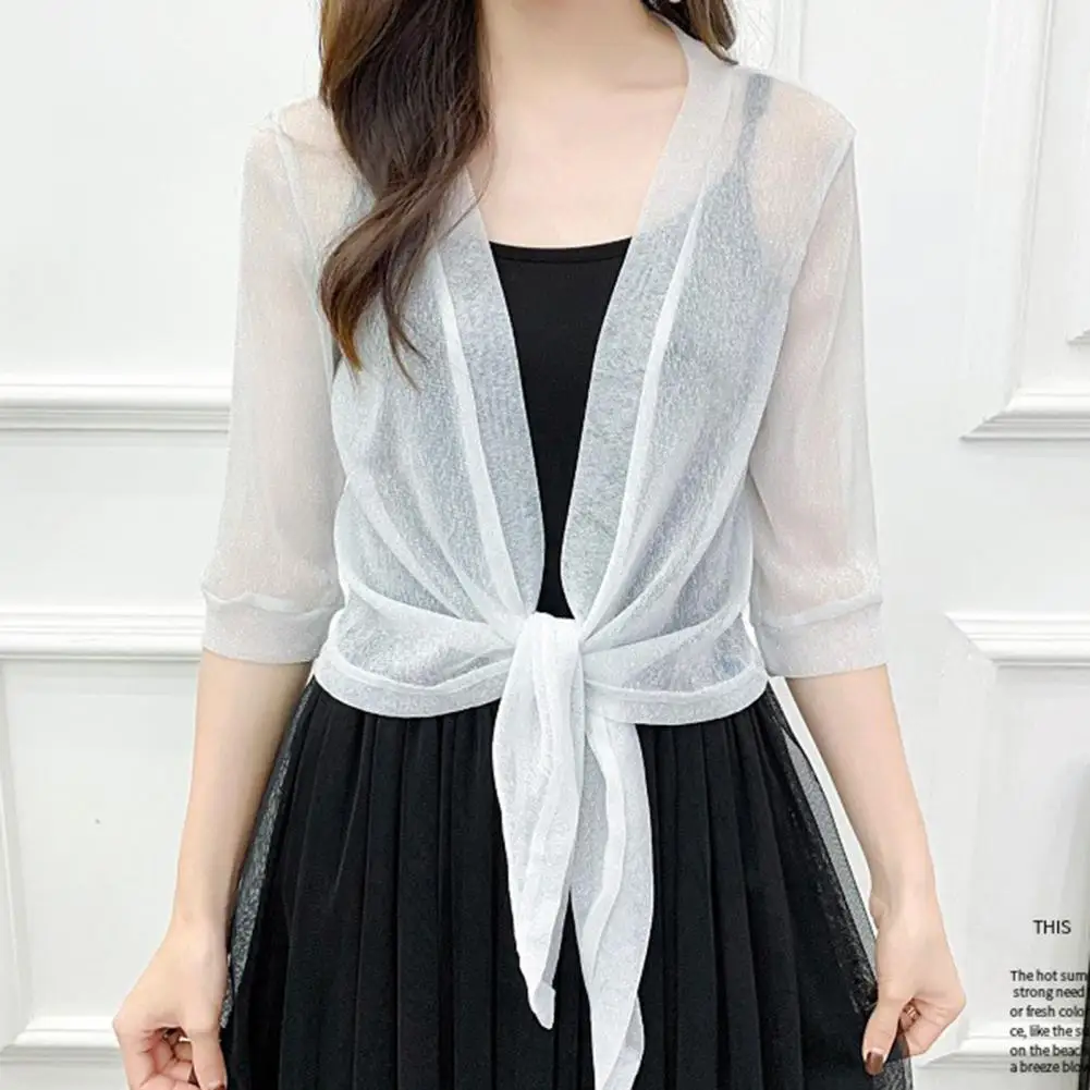 

Short Jacket Exposed Navel Jacket Cardigan Sun Protection Elegant Fashion Outdoor Thin Sunscreen Thin Jacket See-Through