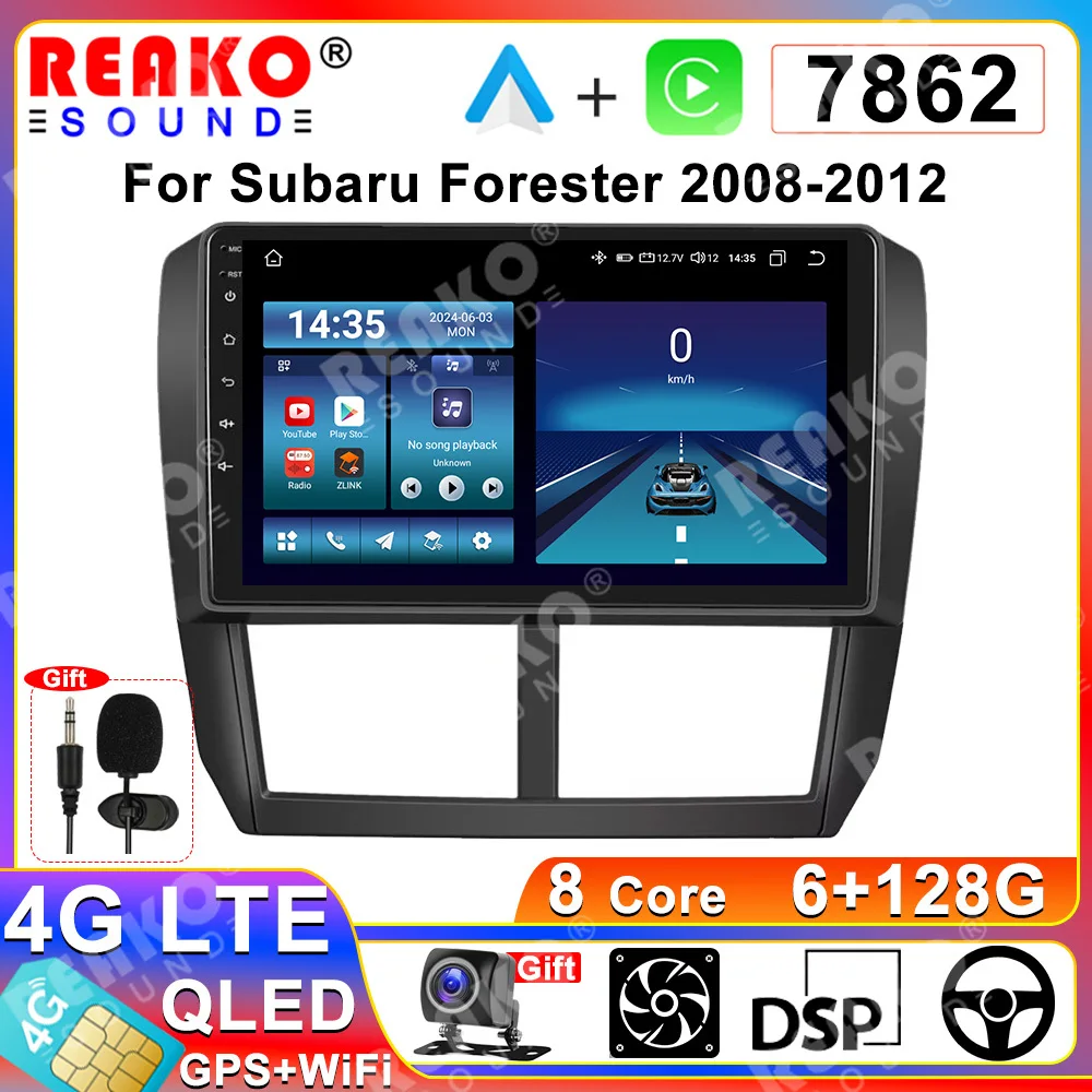 REAKOSOUND 6+128GB Car Radio For Subaru Forester 3 SH 2007-2013 For Impreza GH GE 2 Din Multimedia Player 4G Android 13 Stereo