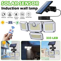 Solar Powered Flood Lights Outdoor Waterproof Separate/Split 333 Led 3500LM Security Spot Lamps 4 Heads Adjustable for Yard