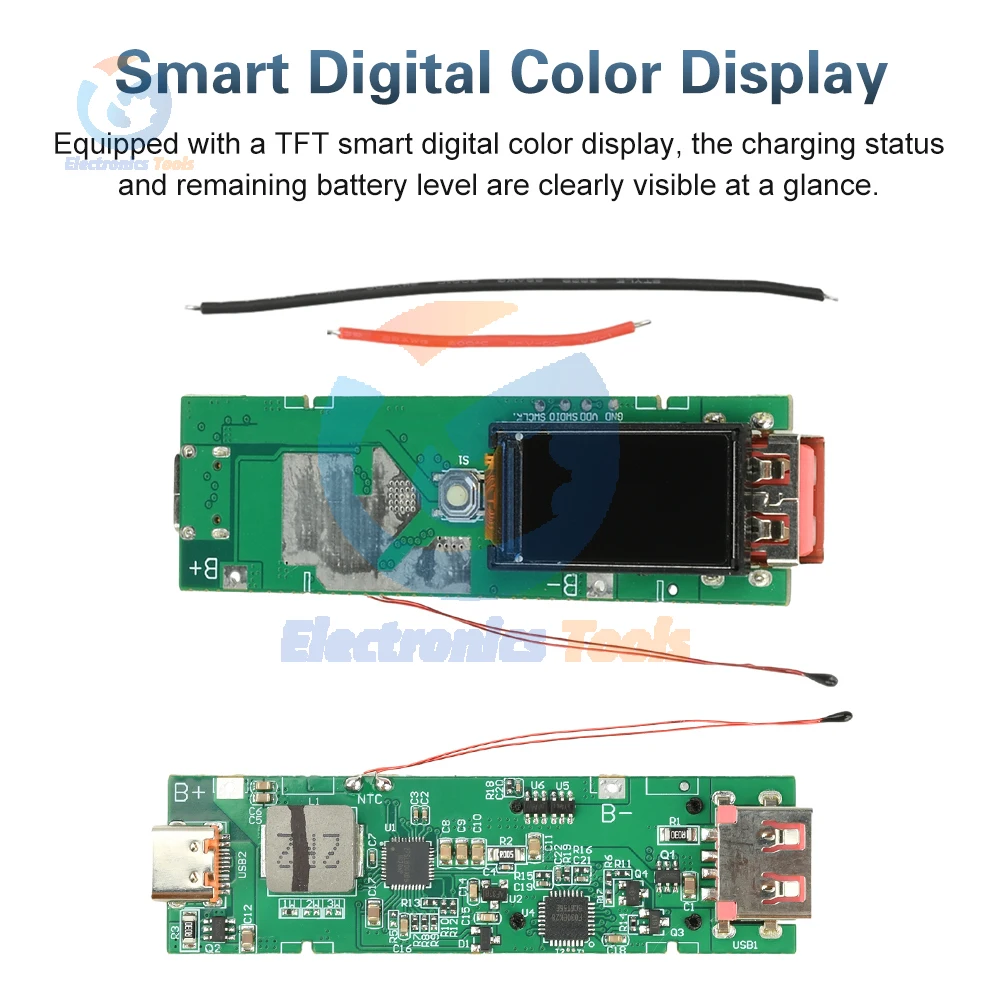 22.5W Fast Charging Module DIY Power Bank Kit 0.96-inch TFT Color Display PD QC VOOC 21700 Battery Case Portable Power Bank