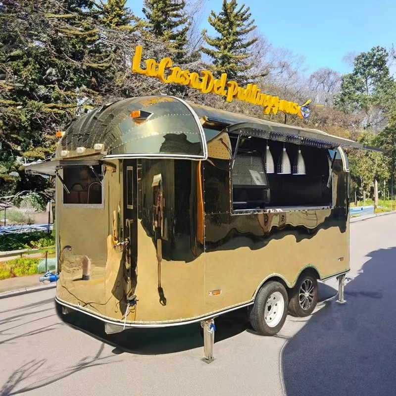Remolque de Comida Móvil Airstream Personalizable de Acero Inoxidable con Ruedas Dobles para Negocios de Café, Hamburguesas y Comida Callejera