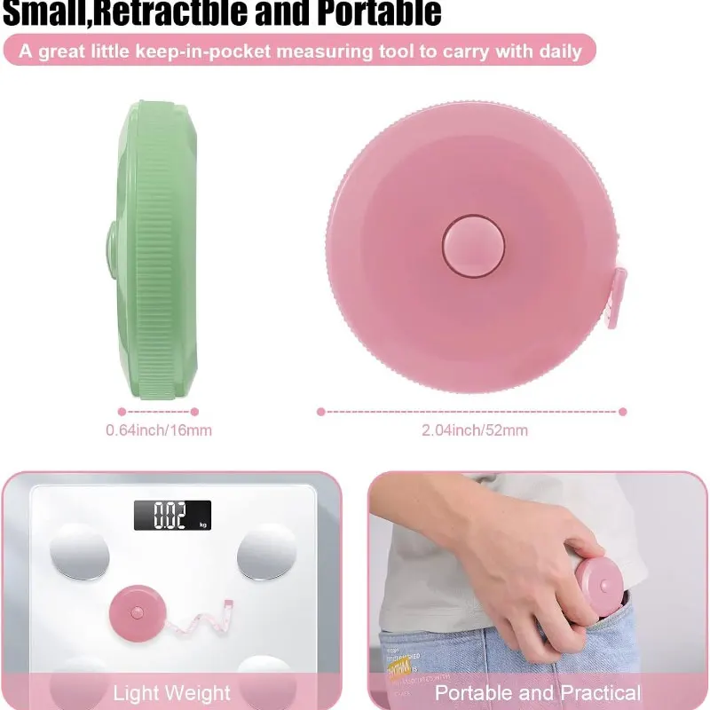 1Pc Retractable Tape Measure Soft Boby Fabric Measuring Tape 60 Inch(1.5Meters) Small Sewing Tape Measure Double Scale Ruler