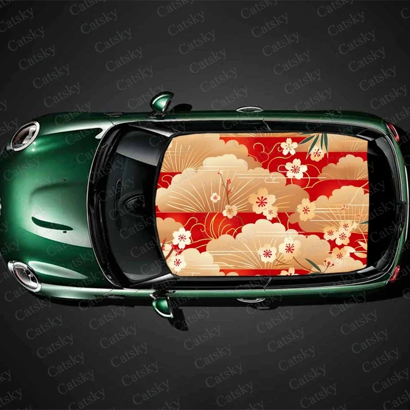 Chinese Vintage Flowers Car Roof Sticker Wrap Racing SUV Accessories Packaging Painted PVC Custom Car Graphic Decal