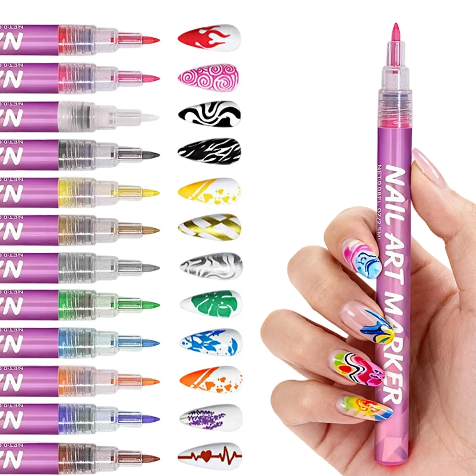 

12Pcs/Set Nail Acrylic Graffiti Pen Fingernail Art Markers Polishs Pen Nail Marker Drawing Pen Nail Paint DIY Dot Stitching Pen