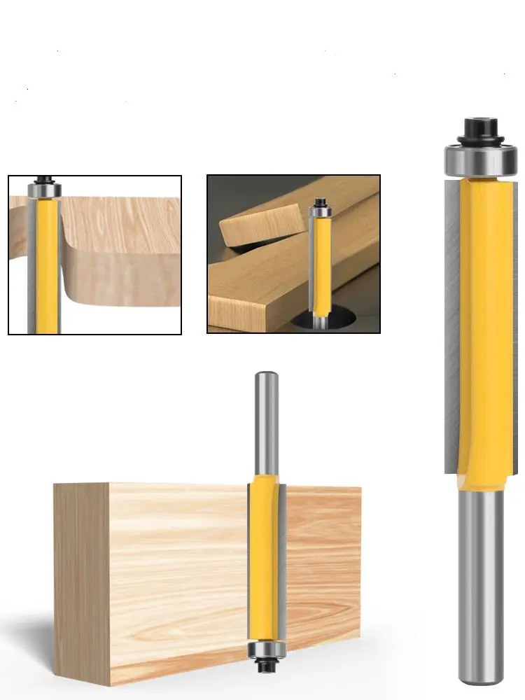 8mm Shank Long Blade Flush Trim Router Bit With Bearing for Wood Template Pattern Bit Tungsten Carbide Milling Cutter