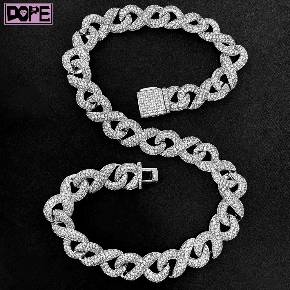 Cuban Custom Link Chain Necklace 15mm Hiphop Iced Out Infinity 925 Sterling Silver Moissanite Cuban Chain..