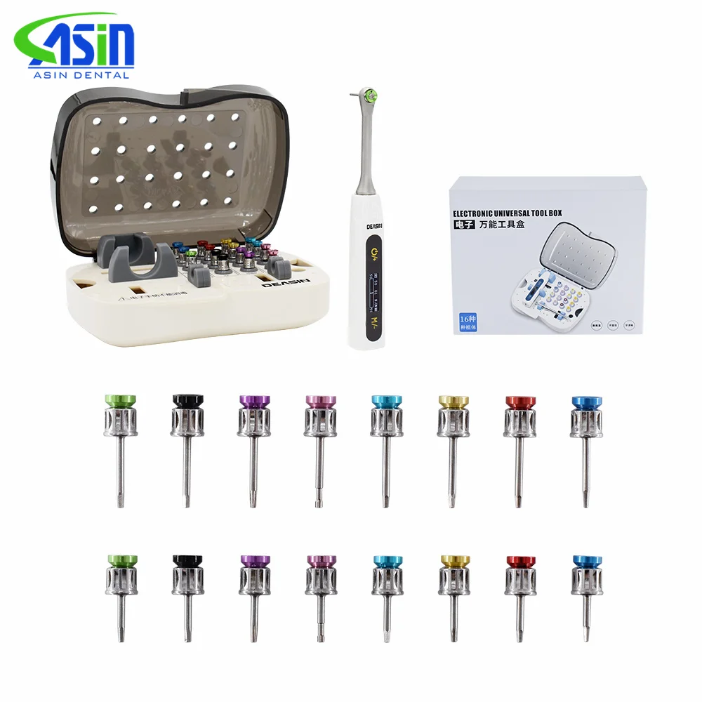 Dental Electric Implant Torque Wrench Torque Driver Wrench Ratchet with 16Pcs Colorful Screwdriver Repair Tools Kit