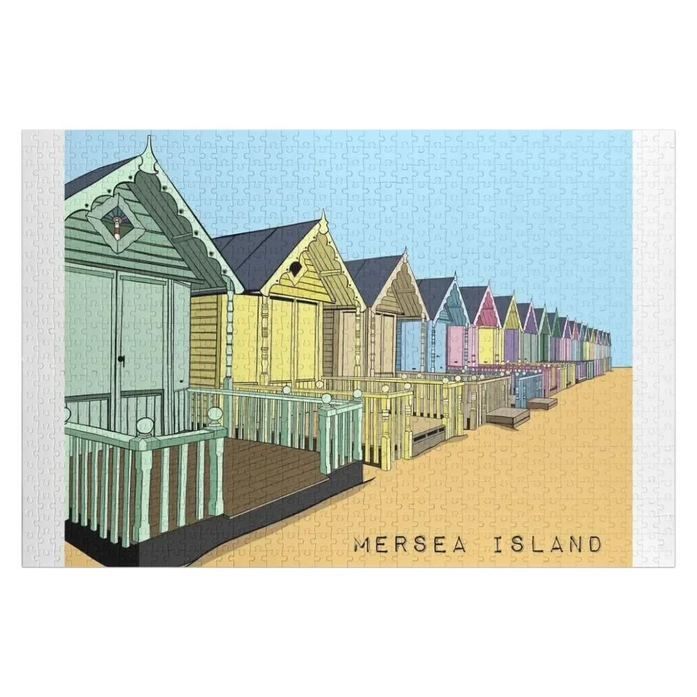 Mersea Island, Essex, England, Colourful Beach Huts Jigsaw Puzzle For Children Photo Name Wooden Toy Puzzle