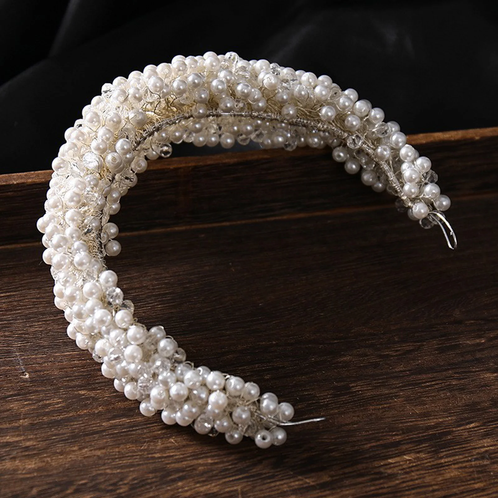 Pearl Crown Headband Faux Pearl Crystal Beaded Vintage Design Lightweight for Bridal Wedding Party Photography Decoration