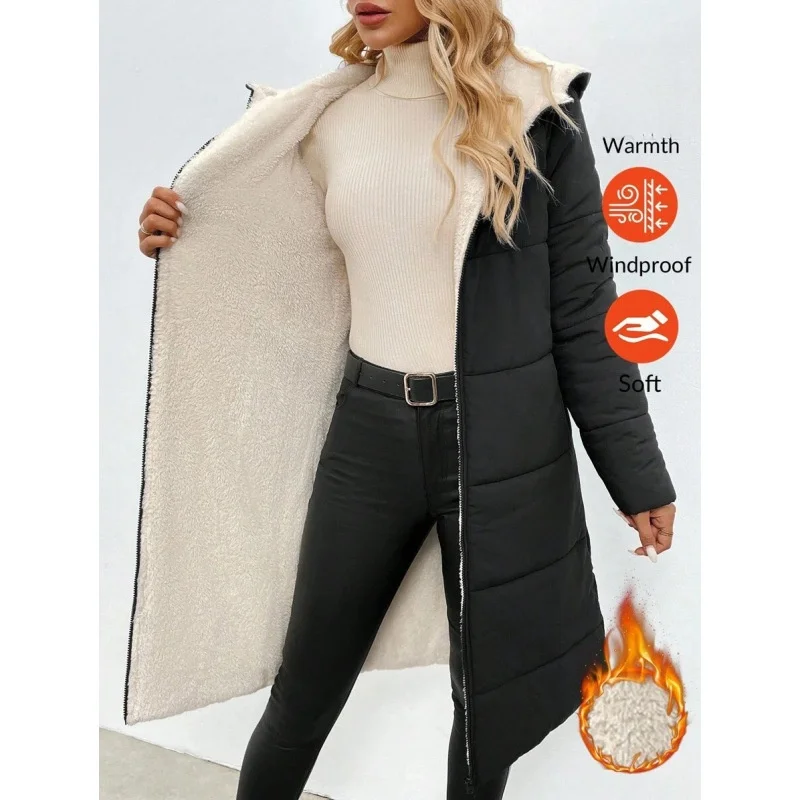 

New Women's Zipper Hooded Teddy Lined Jaet Ain Brand Slim Fit V-Ne Svel Outerwear for Middle-Aged And ly