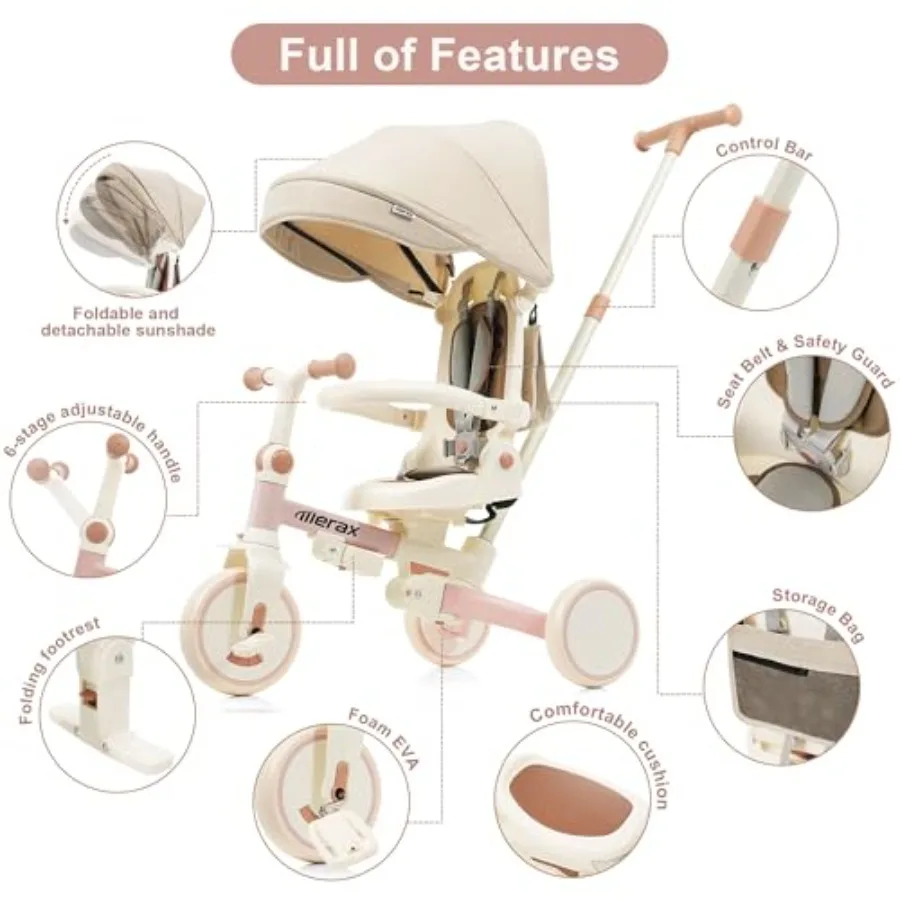 Triciclo para bebé 7 en 1, triciclo para niños pequeños, marco plegable, jinete ligero para niños con Pedal extraíble de 1 a 6 años
