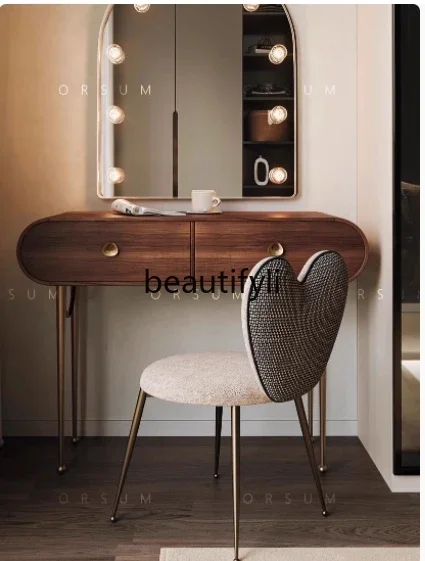 Simple French makeup dressing stool rotating desk chair creative French retro solid wood