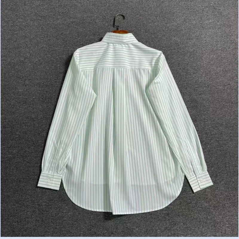 Nordic niche cotton striped women's 24 year spring/summer new style simple casual loose collared long sleeved shirt