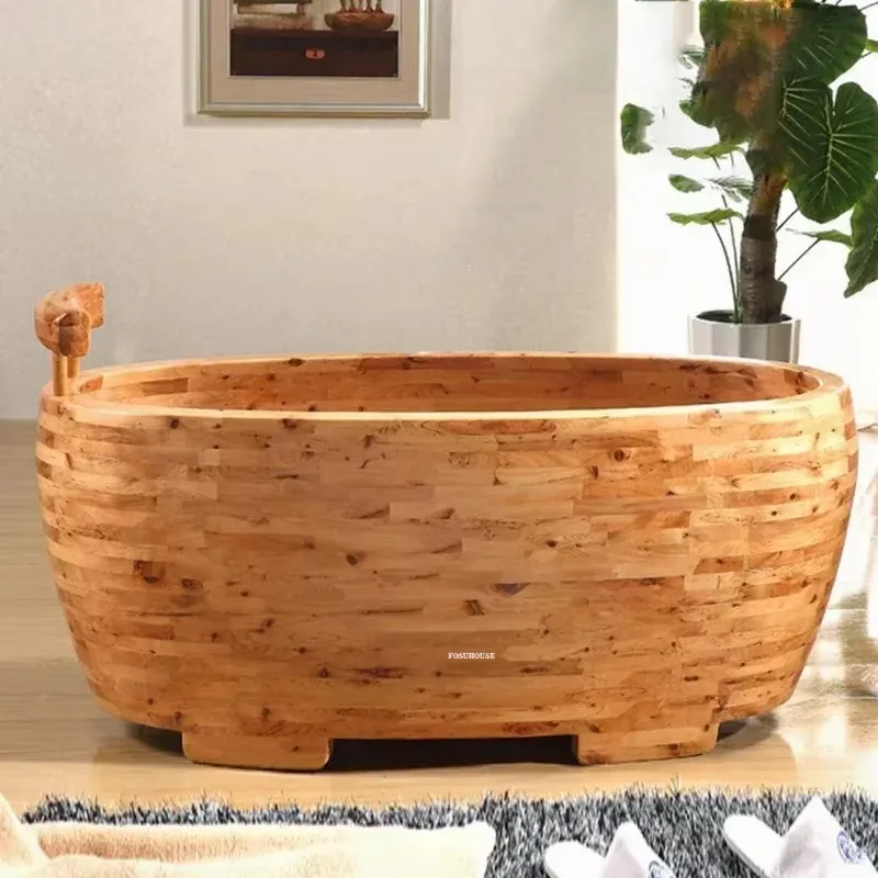 Chinese Wood Bathtub for Massage Parlor Thickened for Sitting Adult Portable Bathtub Simple Bathtubs for Bathroom