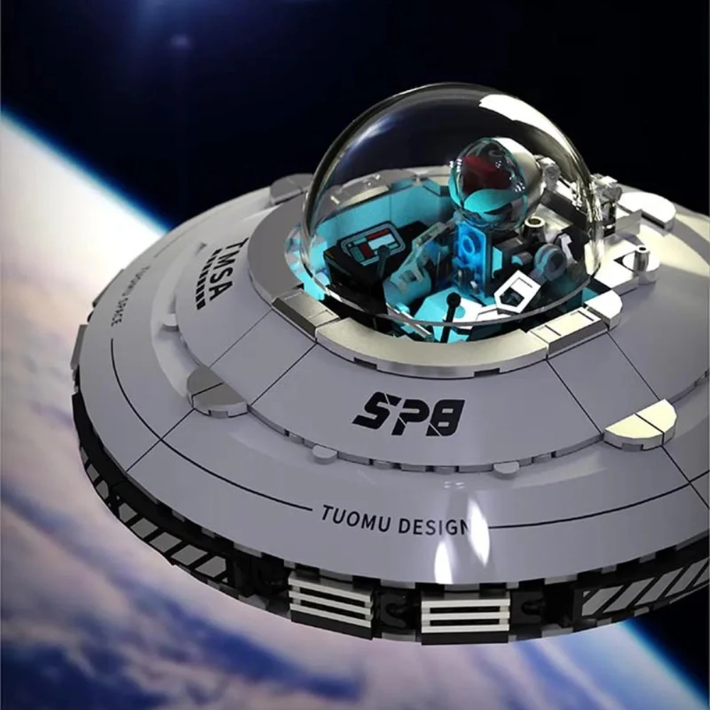 Technical Science and Education UFO Spaceship Building Blocks with LED Light Spacecraft Model Bricks Toys for Kids Gifts Boys