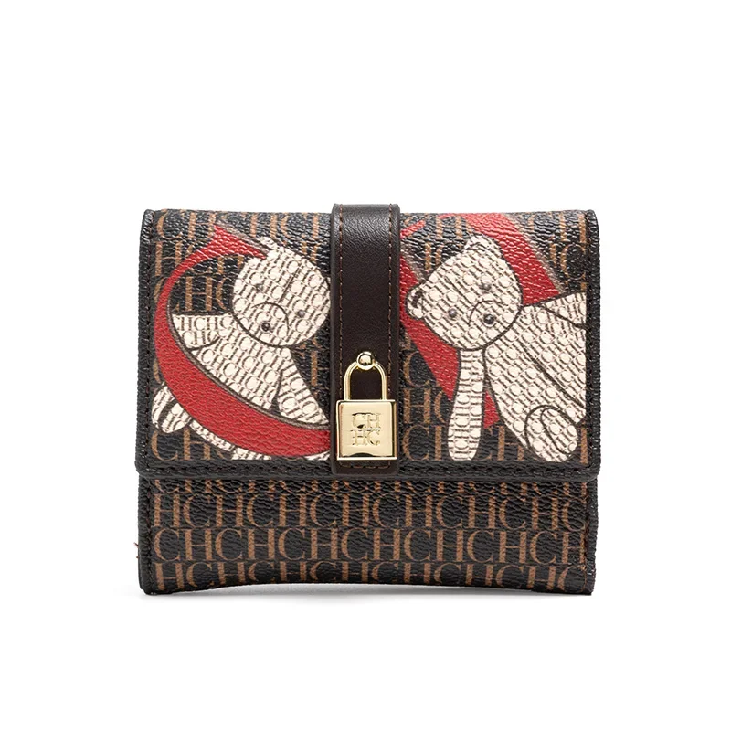 Cartera Corta Simple para Mujer CH, Ultra Delgada, Mini, de Cuero PU, Marca de Lujo, Moderna, con Clip para Tarjetas de Crédito
