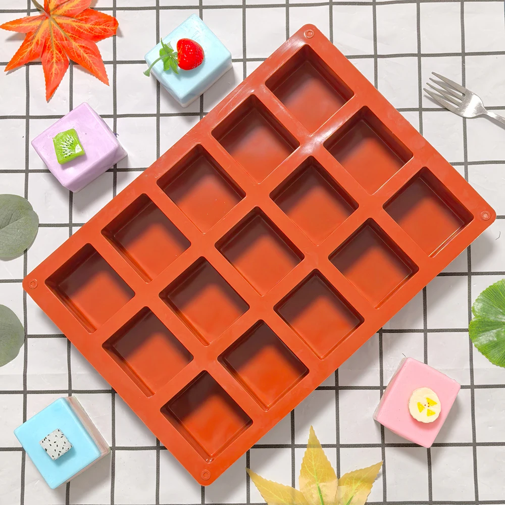 15 cavity long square shaped silicone mold for baking mousse cakes, 3D candy pastries, chocolate truffles, paper cupcakes, jelly view 5