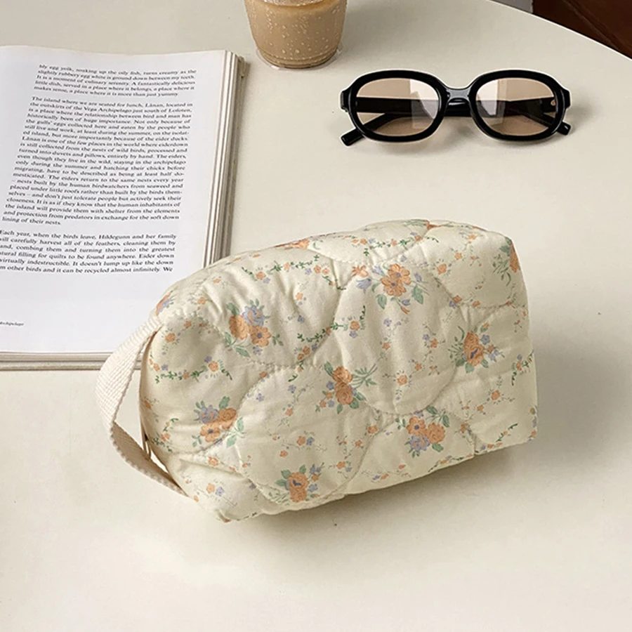 Retro Floral Women\'s Cosmetic Bag Quilted Cotton Ladies Travel Storage Bags Make Up Case Portable Female Clutch Purse Handbags