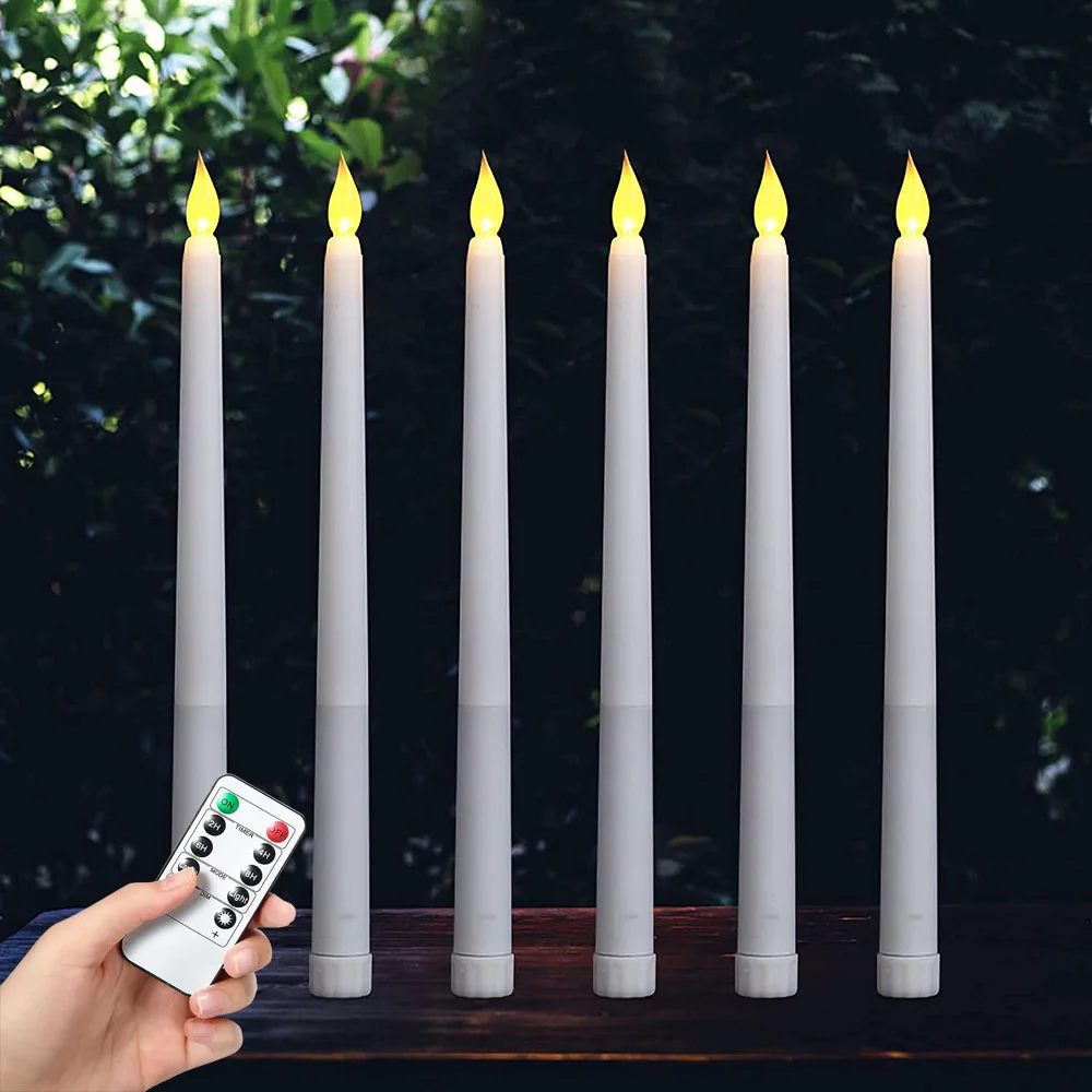 6 Pack Flameless Taper Candles Remote Timer Window Candles Battery Operated LED Candlesticks Warm 3D Wick Light Electric Candles